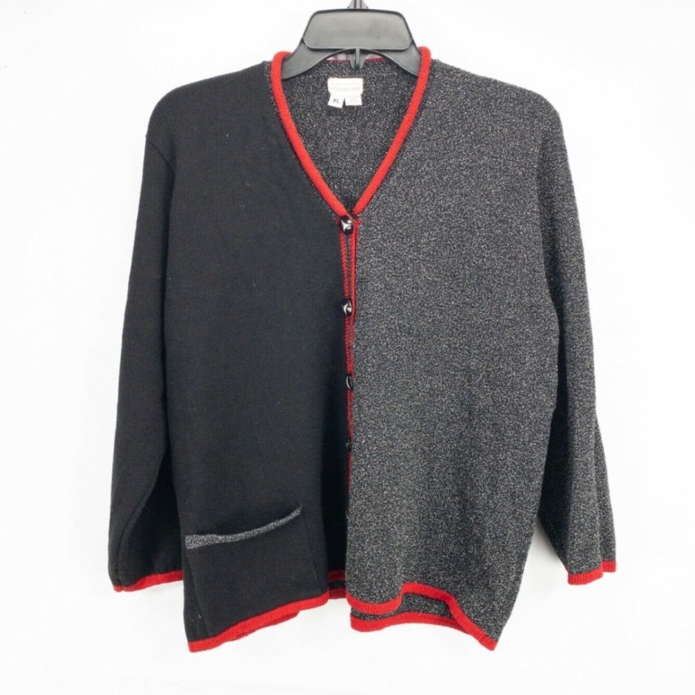 Over The Top Highland Park Womens Sweater Black Gray Extra Large Cardigan VTG